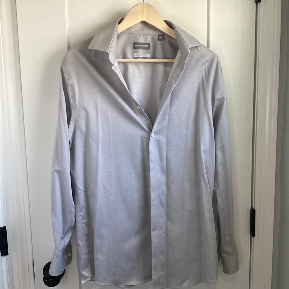 Michael Kors Men's 15, 32/33 Button Up Shirt Airsoft Stretch Regular Grey